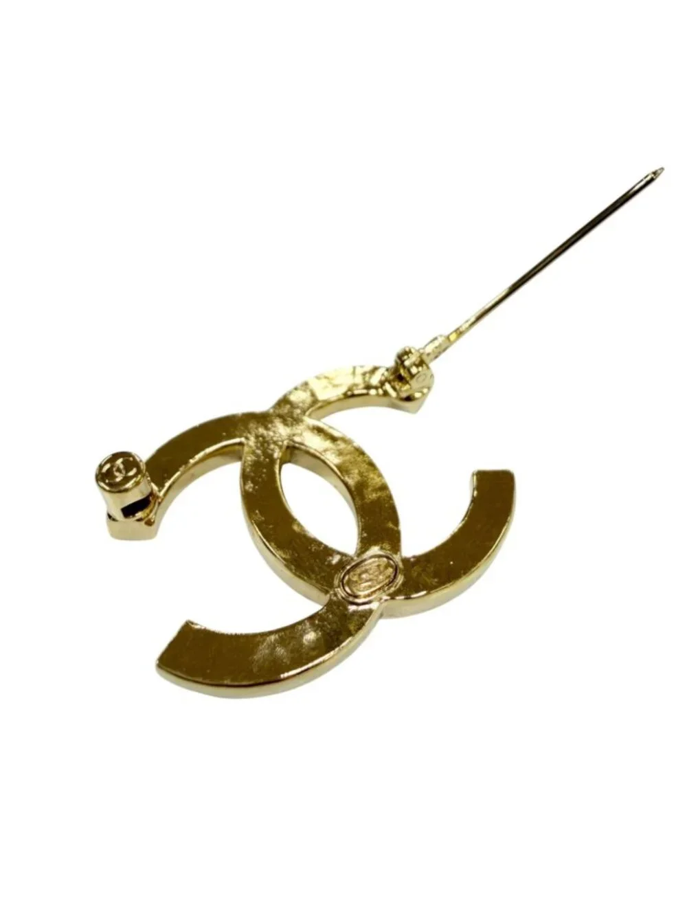 Chanel Metal CC Logo Rhinestone Brooch Gold